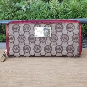 Michael Kors Brown Red Signature Canvas Wallet